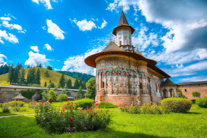 Splendid summer scene of Sucevita Monastery Romanian Orthodox monastery